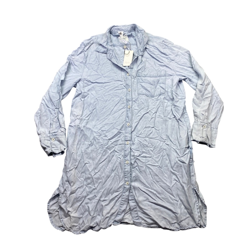 Flawless Light Blue Tencel Button Down Shirt Dress Womens Medium‎ NEW Preppy